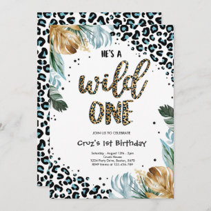 Convite Wild One Birthday Boy Leopard Print Jungle Party