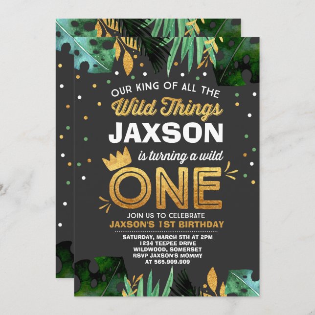 Convite Wild One Birthday Convidando Coisas Selvagens Aniv (Frente/Verso)