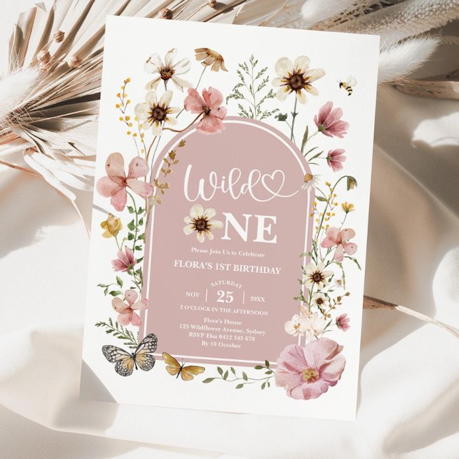 Convite Wild One Birthday Invitation: Blush Wildflower Edi (Criador carregado)