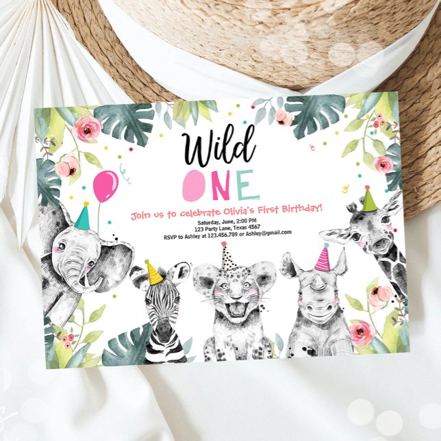 Convite Wild One Birthday Invitation Safari Girl (Criador carregado)