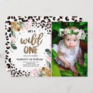 Convite Wild One Birthday Leopard Imprime Wild Jungle Part