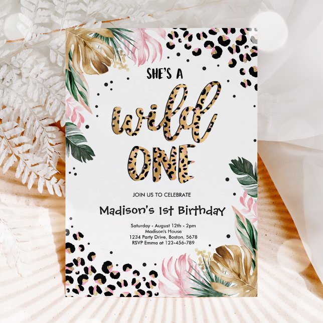 Convite Wild One Birthday Leopard Imprime Wild Jungle Part (Criador carregado)