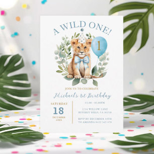 Convite Wild One Birthday Lion Boy Birthday Arco Floral ti