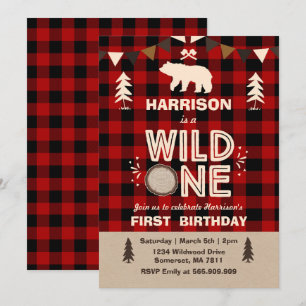 Convite Wild One Birthday Lumberjack Wild One