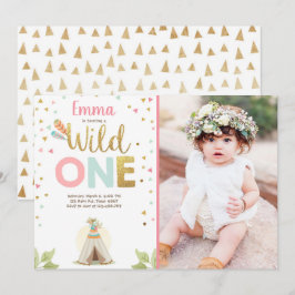 Convite Wild One Birthday Teepee Boho Tribal Pink Girl