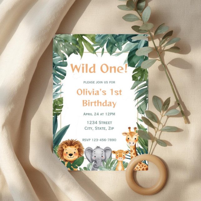 Convite Wild One Boho Safari Jungle Animals 1st Birthday (Criador carregado)