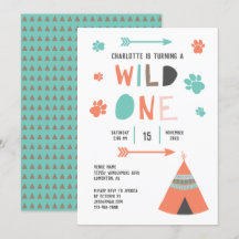 Wild One Boho Tribal Girls Birthday Orange Teal