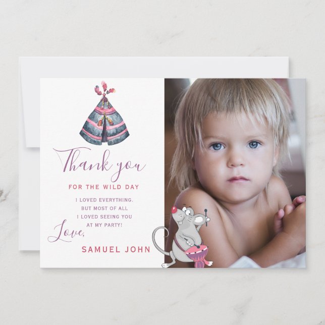 Convite Wild One boy primeiro aniversário obrigado engraça (Frente)