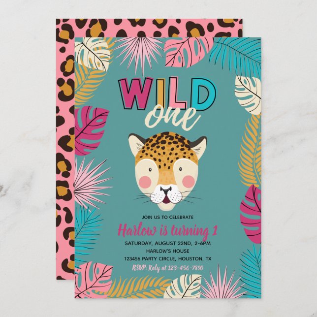Convite Wild ONE | Convites para o Leopardo (Frente/Verso)