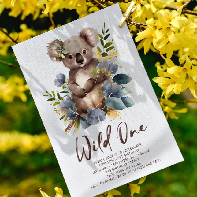 Convite Wild One Cute Koala primeiro aniversario Animal (Criador carregado)