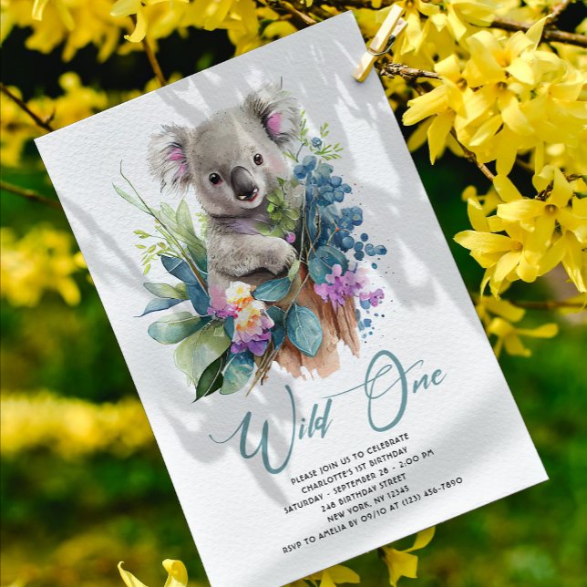 Convite Wild One Cute Koala primeiro aniversario Animal (Criador carregado)
