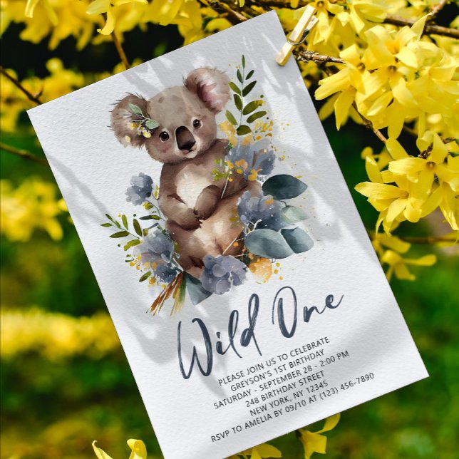 Convite Wild One Cute Koala primeiro aniversario Animal (Criador carregado)