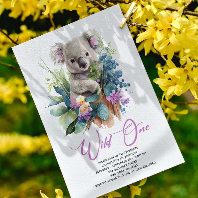 Convite Wild One Cute Koala primeiro aniversario Animal (Criador carregado)