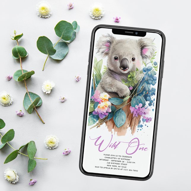 Convite Wild One Cute Koala primeiro aniversario Animal (Criador carregado)