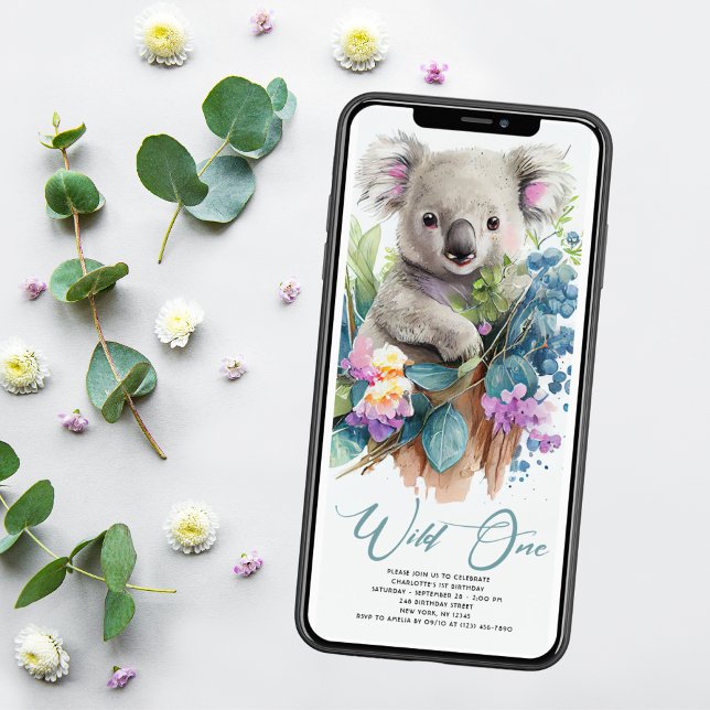 Convite Wild One Cute Koala primeiro aniversario Animal (Criador carregado)