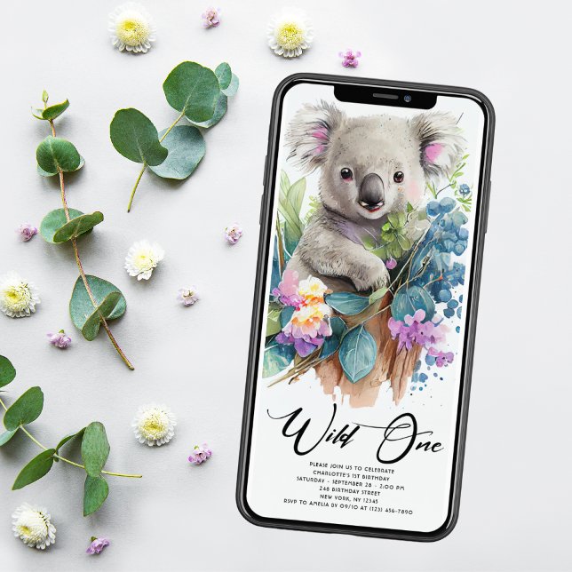 Convite Wild One Cute Koala primeiro aniversario Animal (Criador carregado)