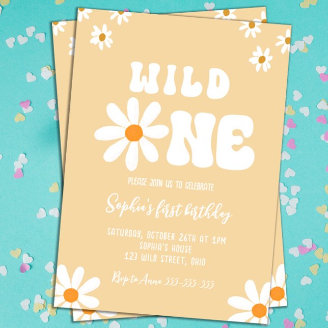 Convite Wild One Daisy Festa de aniversário Boho primeiro  (Wild One 1st Birthday Boho)
