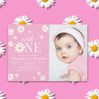 Convite Wild One Daisy Girl First Birthday Photo
