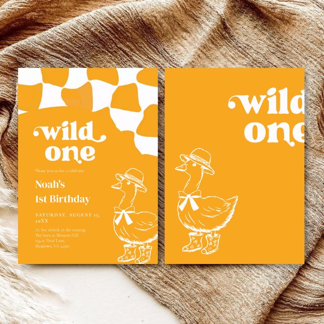 Convite Wild One Dapper Duck 1st Birthday- yellow retro (Criador carregado)