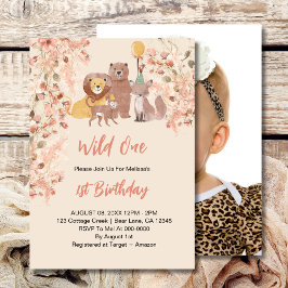 Convite Wild One First Birthday Boho Safari Pink Blush