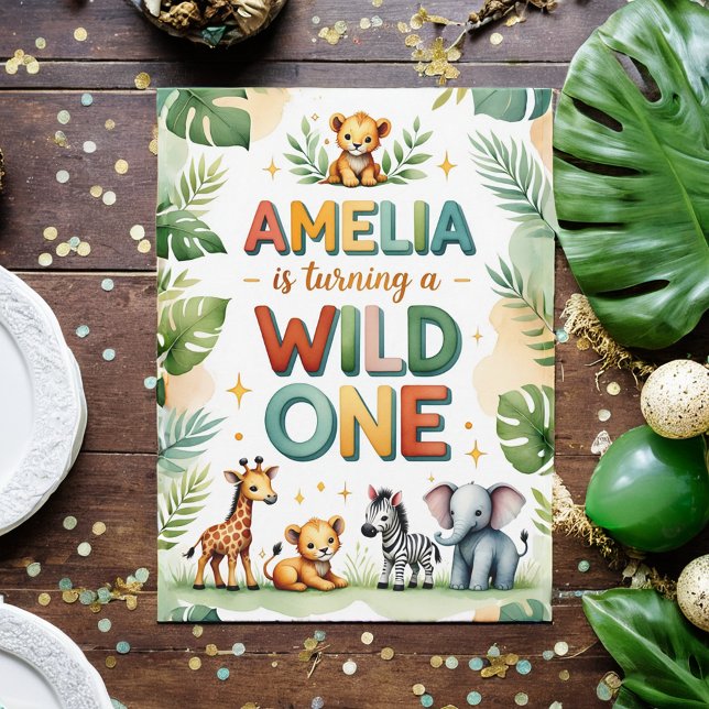 Convite Wild One First Birthday Invitation Card | Amelia (Criador carregado)