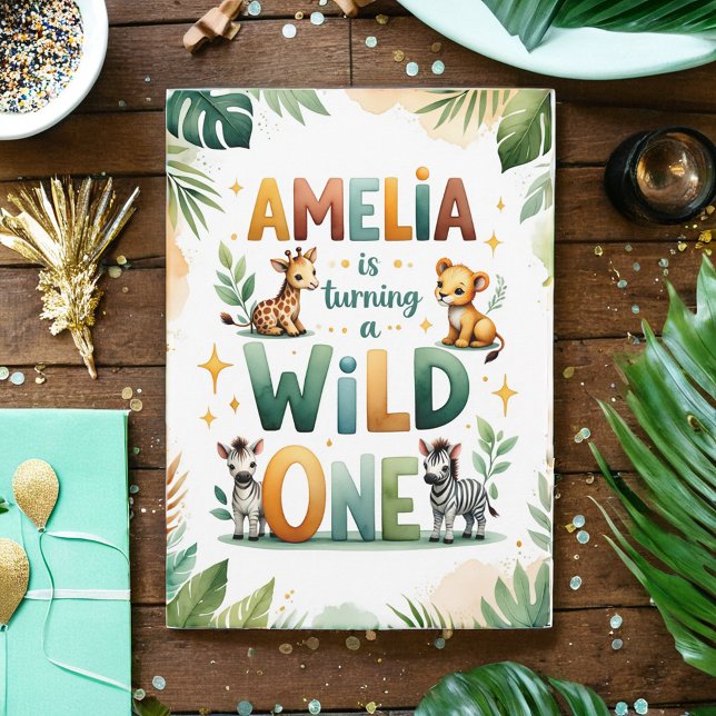 Convite Wild One First Birthday Invitation Card | Amelia (Criador carregado)