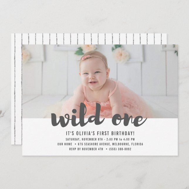 Convite Wild One First Birthday Photo Party (Frente/Verso)