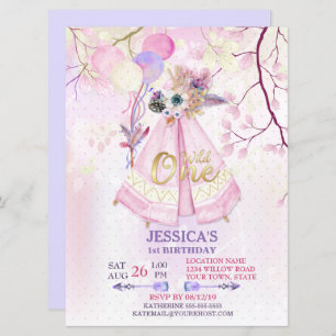 Convite Wild One First Birthday TeePee Boho-Large