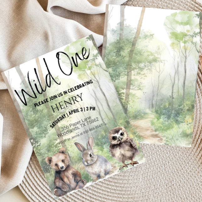 Convite Wild One First Birthday Woodland Animal Convidam (Criador carregado)