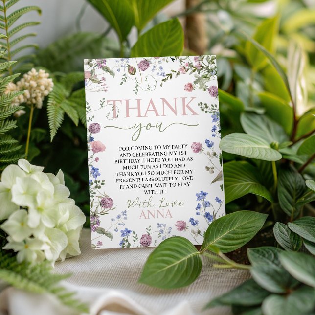 Convite Wild One Floral Birthday Thank You Card (Criador carregado)