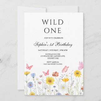 Convite Wild One Floral Butterfly First Birthday Party