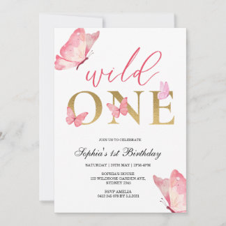 Convite Wild One Floral Butterfly First Birthday Party