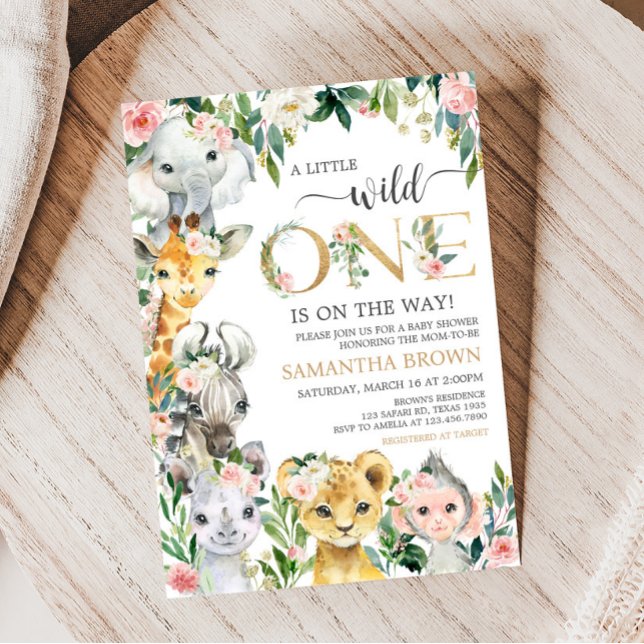 Convite Wild One Floral Safari Chá de fraldas (Greenery Floral Wild One Baby Shower Invitation)