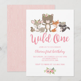 Convite Wild One Floral Woodland Animal Primeiro Aniversá