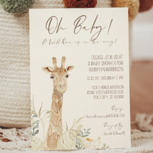Convite Wild One Giraffe Daisy Floral Gender Neutral Baby