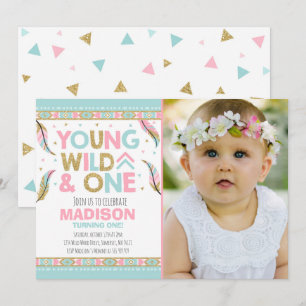 Convite Wild One Invitation Boho Feather Wild One Party
