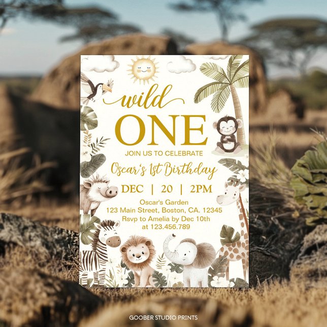 Convite Wild One Jungle Animals 1st Birthday Party (Criador carregado)