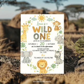 Convite Wild One Jungle Animals Safari 1st Birthday