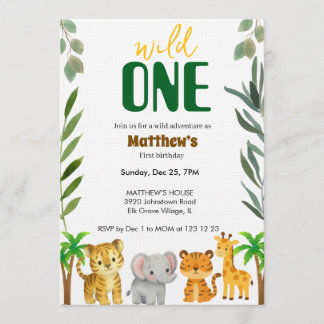 Convite Wild One Jungle First Birthday Invitation
