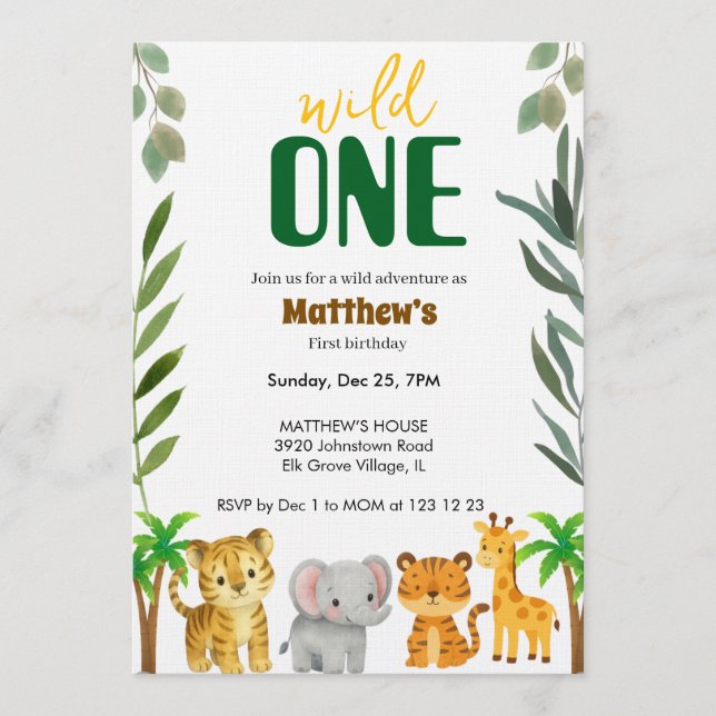 Convite Wild One Jungle First Birthday Invitation (Frente)