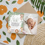 Convite Wild One Jungle Photo Thank You<br><div class="desc">Send a sweet note of gratitude with this adorable Wild One jungle photo thank you card. Featuring watercolor safari animals — lion, giraffe, elephant, monkey, and tiger — surrounded by lush tropical leaves and your baby’s photo. Perfect for coordinating with a Wild One, jungle, or safari first birthday theme. Personalize...</div>