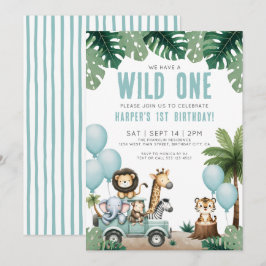 Convite Wild One Jungle Safari 1st Birthday Party