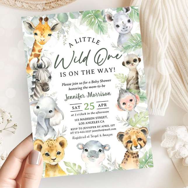 Convite Wild One Jungle Safari Animals Baby Shower (Criador carregado)