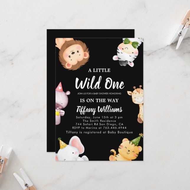 Convite Wild One Jungle Safari Baby Shower Party (Frente/Verso In Situ)