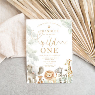 Convite Wild One Jungle Safari Birthday Invitation