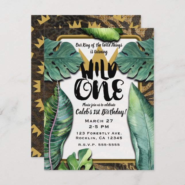 Convite Wild One King of Thits Crown primeiro aniversario  (Frente/Verso)