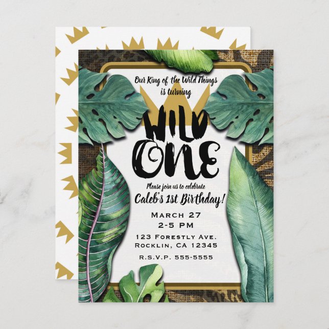 Convite Wild One King of Thits Crown primeiro aniversario  (Frente/Verso)