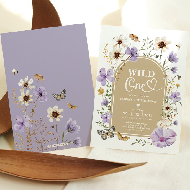Convite Wild One: Lavender Wildflower Meadow 1st Birthday (Criador carregado)