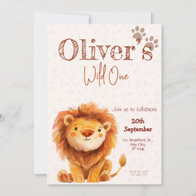 Convite Wild one lion birthday Invitation (Frente)