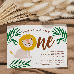 Convite Wild One Lion Jungle Safari 1st Birthday